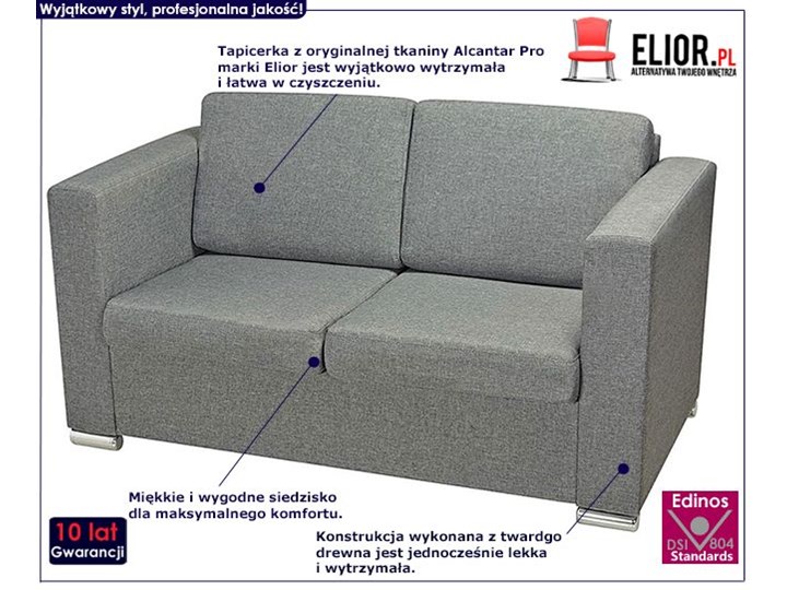 Dwuosobowa jasnoszara sofa loftowa - Sigala 2Q Głębokość 73 cm Materiał obicia Tkanina