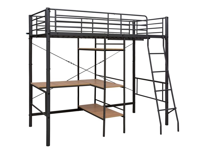 vidaXL Rama łóżka piętrowego z biurkiem, czarna, metalowa, 90 x 200 cm Łóżko piętrowe Kolor Czarny