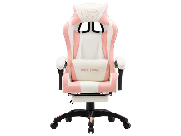 vidaXL Fotel dla gracza, z podnóżkiem, różowo-biały, sztuczna skóra Fotel obrotowy Fotel z podnóżkiem Skóra ekologiczna Tkanina Tworzywo sztuczne Fotel gamingowy Styl Nowoczesny