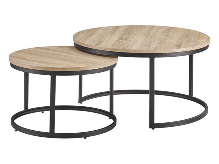 Zestaw dwóch stolików ALMA sonoma na czarnym stelażu Kolor Beżowy Stal Wysokość 45 cm Zestaw stolików Płyta MDF Wysokość 40 cm Rodzaj nóg Płozy