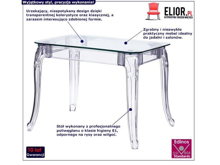 Transparentny stół prostokątny - Immel Tworzywo sztuczne Długość 120 cm  Wysokość 74 cm Kolor Szary Styl Glamour
