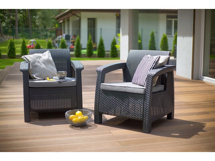 Zestaw wypoczynkowy CORFU SET MAX 5-osobowy - grafit Tworzywo sztuczne Rattan Kategoria Zestawy mebli ogrodowych Zestawy wypoczynkowe Zawartość zestawu Stół