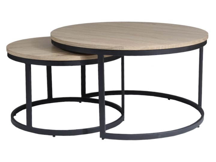 Zestaw dwóch stolików ALMA sonoma na czarnym stelażu Stal Zestaw stolików Wysokość 45 cm Kategoria Stoliki i ławy Wysokość 40 cm Płyta MDF Rodzaj nóg Płozy
