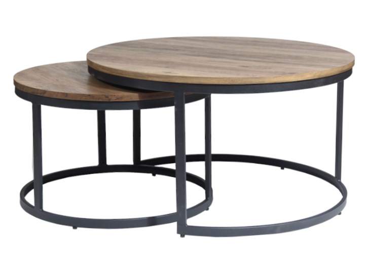 Zestaw dwóch stolików ALMA orzech vintage na czarnym stelażu Płyta MDF Wysokość 45 cm Zestaw stolików Wysokość 40 cm Stal Kategoria Stoliki i ławy